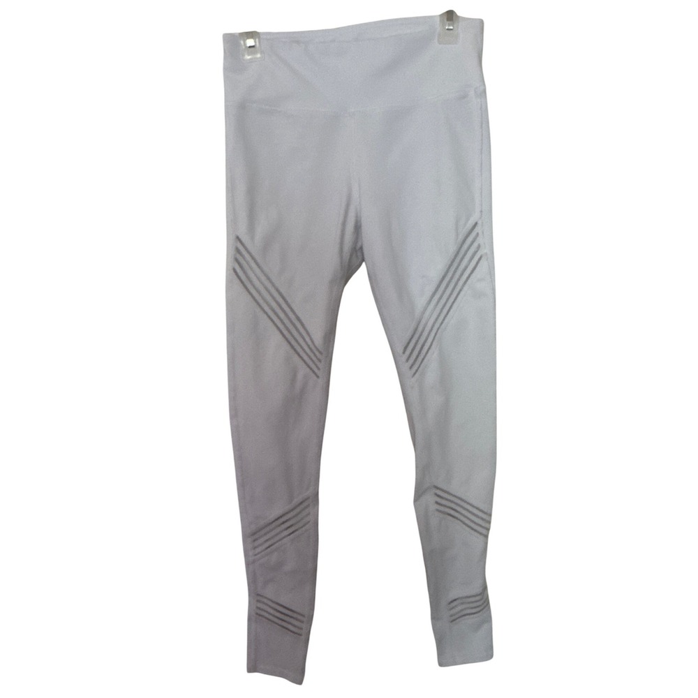 Alo Yoga Moto Leggings White Mesh Panel High Rise Womens Size S